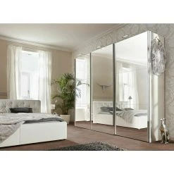 BAUHAUS Express Möbel Schwebetürenschrank Stars - 300 x 68 x 216 cm, Eiche Sonoma, Spiegelfront, Aluminium Griffe -Schränke Möbel Mall 12 1003