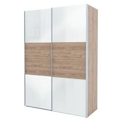 BAUHAUS Express Möbel Schwebetürenschrank Swift 150x68x216 cm, Weißglas Außen/Eiche Jackson, Mit Glasfronten