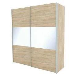 BAUHAUS Express Möbel Schwebetürenschrank Stars B 200 x 68 x 216 cm - Eiche Sonoma/Weißglas, Aluminiumfarben Griff