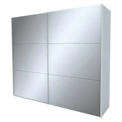 BAUHAUS Express Möbel Schwebetürenschrank Stars B 250 x 68 x 236 cm | Aluminiumfarben Griff, Seidengrauglas Front, Seidengrau Korpus