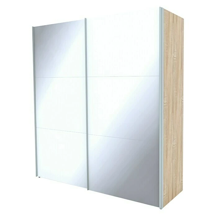 BAUHAUS Express Möbel Schwebetürenschrank Stars B X T X H: 200 X 68 X 216 Cm | Aluminiumfarbene Griffe, Weißglas Front, Eiche Sonoma Korpus | Moderner Kleiderschrank 3 BAUHAUS Express Möbel Schwebetürenschrank Stars B X T X H: 200 X 68 X 216 Cm | Aluminiumfarbene Griffe, Weißglas Front, Eiche Sonoma Korpus | Moderner Kleiderschrank