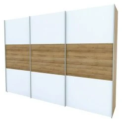 BAUHAUS Express Möbel Schwebetürenschrank Stars B X T X H: 300 X 68 X 236 cm - Weiß/Eiche Riviera, Aluminiumfarben Griffe