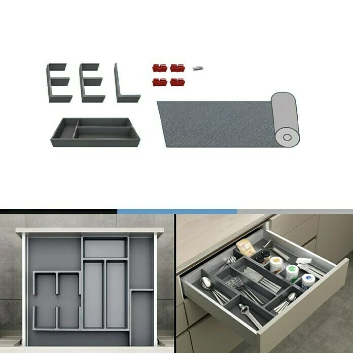 BAUHAUS Essensa Schubladeneinsatz-Set Connect Kunststoff, Dunkelgrau – Praktische Besteckeinsätze für die Küche 2 BAUHAUS Essensa Schubladeneinsatz-Set Connect Kunststoff, Dunkelgrau – Praktische Besteckeinsätze für die Küche