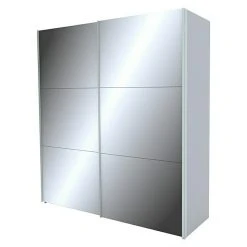 BAUHAUS Express Möbel Schwebetürenschrank Stars B 200x68x216 cm - Aluminiumfarbene Griffe, Spiegel Front, Seidengrau Korpus