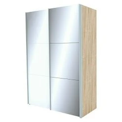 BAUHAUS Express Möbel Schwebetürenschrank Stars B | 150 x 68 x 216 cm | Weißglas/Spiegel & Eiche Sonoma