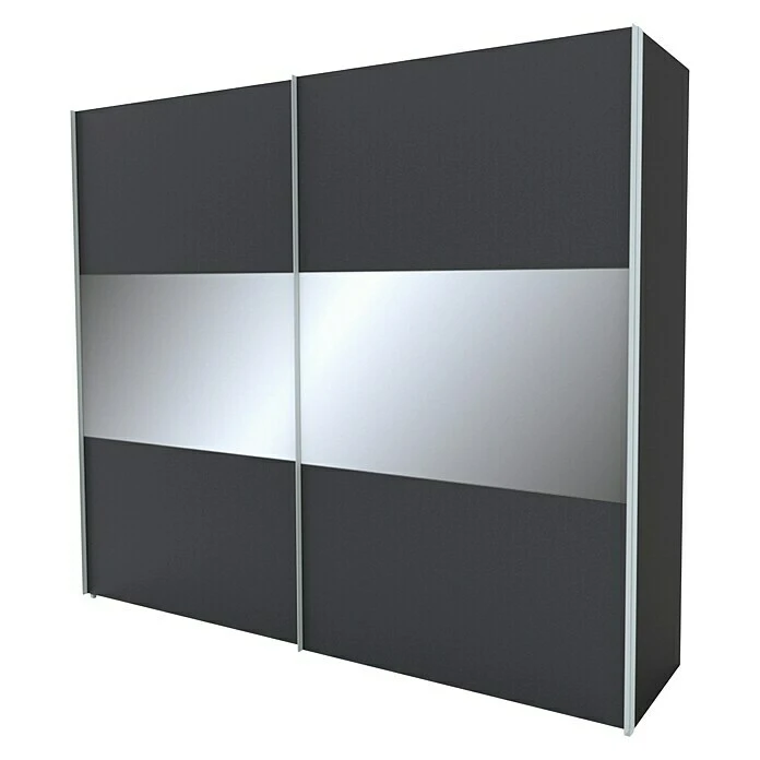 BAUHAUS Express Möbel Schwebetürenschrank Stars B 250 x 68 x 236 cm - Graphit/Grauspiegel, Alufarben Griffe 3 BAUHAUS Express Möbel Schwebetürenschrank Stars B 250 x 68 x 236 cm - Graphit/Grauspiegel, Alufarben Griffe
