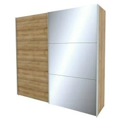 BAUHAUS Express Möbel Schwebetürenschrank Stars | 250x68x236 cm | Eiche Riviera/Spiegel | Aluminiumfarbene Griffe