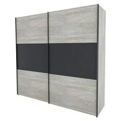 BAUHAUS Express Möbel Schwebetürenschrank Stars B 250 x T 68 x H 236 cm, Graphitfarben Griff, Platin Eiche/Graphit Front, Platin Eiche Korpus