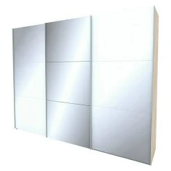 BAUHAUS Express Möbel Schwebetürenschrank Stars B 300 x T 68 x H 236 cm – Weißglas/Spiegel mit Eiche Sonoma Korpus