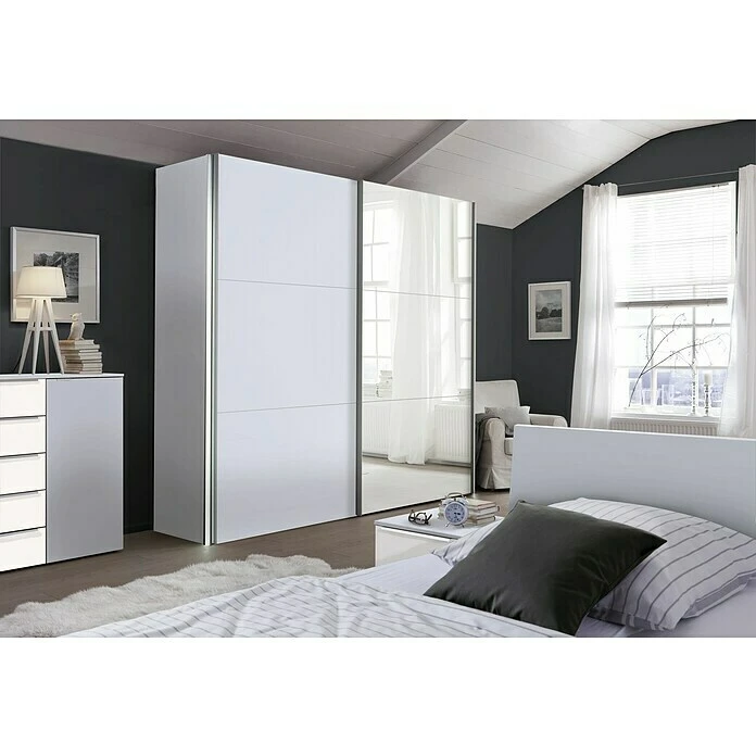 BAUHAUS Express Möbel Schwebetürenschrank Stars 250x68x236 cm - Aluminiumfarbene Griffe, Spiegelfront, Seidengrauer Korpus 5 BAUHAUS Express Möbel Schwebetürenschrank Stars 250x68x236 cm - Aluminiumfarbene Griffe, Spiegelfront, Seidengrauer Korpus – Bild 3