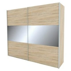 BAUHAUS Express Möbel Schwebetürenschrank Stars B X T X H: 250 X 68 X 236 Cm - Eiche Sonoma/Grauspiegel, Aluminiumfarben Griffe