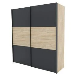 BAUHAUS Express Möbel Schwebetürenschrank Stars B 200 x T 68 x H 216 cm, Graphit/Sonoma Eiche