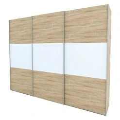 BAUHAUS Express Möbel Schwebetürenschrank Eiche Sonoma/Weiß – 300 x 68 x 236 cm