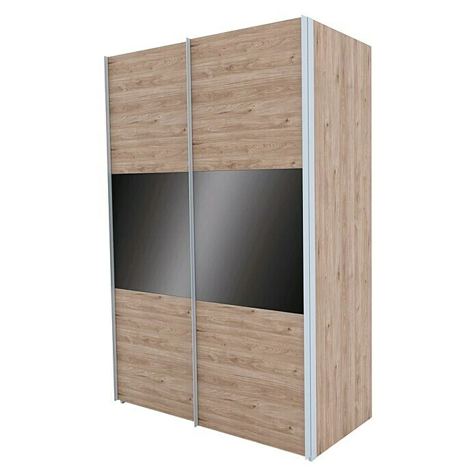 BAUHAUS Express Möbel Schwebetürenschrank Swift, 150 x 68 x 216 cm, Glasfront, Basaltglas Mittig/Eiche Jackson 3 BAUHAUS Express Möbel Schwebetürenschrank Swift, 150 x 68 x 216 cm, Glasfront, Basaltglas Mittig/Eiche Jackson