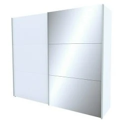 BAUHAUS Express Möbel Schwebetürenschrank Stars - Weiß/Spiegel, Aluminiumfarben Griffe - 250x68x216 cm