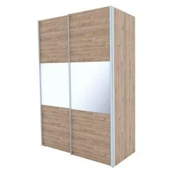 BAUHAUS Express Möbel Schwebetürenschrank Swift B 150 x 68 x 216 cm - Weißglas Mittig/Eiche Jackson