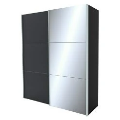 BAUHAUS Express Möbel Schwebetürenschrank Stars B 200 x T 68 x H 236 cm - Graphit/Spiegel Front, Aluminiumfarben Griff, Graphit Korpus