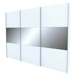 BAUHAUS Express Möbel Schwebetürenschrank Stars B X T X H: 300 X 68 X 236 Cm | Aluminiumfarben Griff, Weiß/Grauspiegel Front, Weiß Korpus