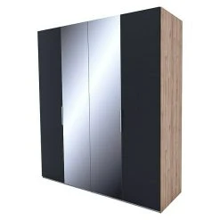 BAUHAUS Express Möbel Drehtürschrank Swift 200x58x216 cm mit Spiegel & Zubehör, Basalt Front & Eiche Jackson Korpus