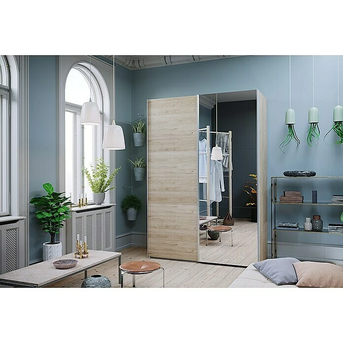 BAUHAUS Express Möbel Schwebetürenschrank Swift B X T X H: 150 X 68 X 216 Cm, Weiß/Eiche Jackson, Mit Spiegel, Ohne Zubehör 5 BAUHAUS Express Möbel Schwebetürenschrank Swift B X T X H: 150 X 68 X 216 Cm, Weiß/Eiche Jackson, Mit Spiegel, Ohne Zubehör – Bild 3