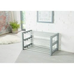 BAUHAUS Ruco Schuhregal Trend - 60 x 33 x 32 cm, Silber, 3 Böden - Praktischer Schuhschrank für Zuhause