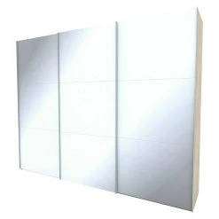 BAUHAUS Express Möbel Schwebetürenschrank Stars B X T X H: 300 X 68 X 236 cm - Aluminiumfarben Griff, Weißglas Front, Eiche Sonoma Korpus