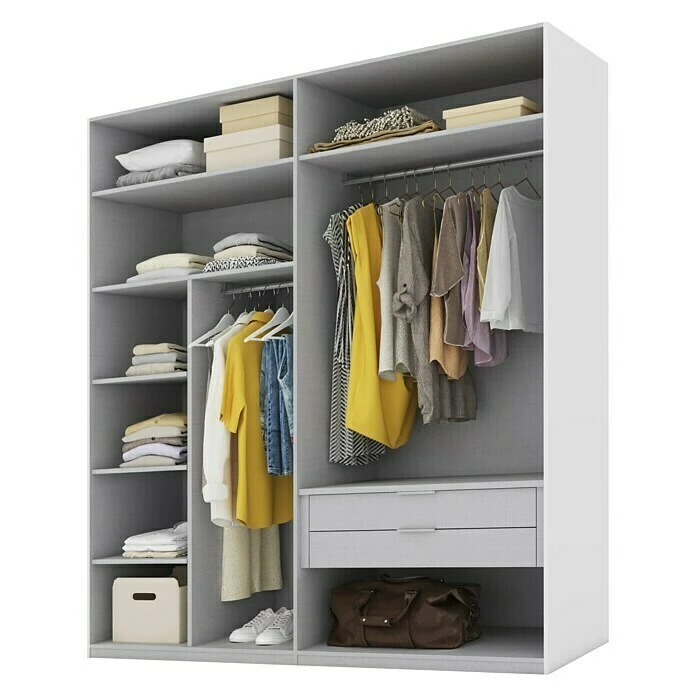 BAUHAUS Express Möbel Schwebetürenschrank Swift | 200 x 68 x 216 cm | Weiß mit Glasfronten & Spiegel | Moderner Kleiderschrank 5 BAUHAUS Express Möbel Schwebetürenschrank Swift | 200 x 68 x 216 cm | Weiß mit Glasfronten & Spiegel | Moderner Kleiderschrank – Bild 3