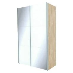 BAUHAUS Express Möbel Schwebetürenschrank Stars B X T X H: 150 X 68 X 236 Cm, Aluminiumfarben Griff, Weißglas Front, Eiche Sonoma Korpus