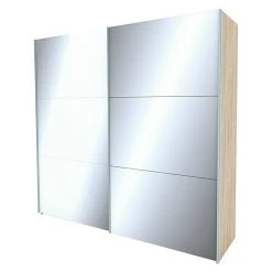 BAUHAUS Express Möbel Schwebetürenschrank Stars – Eleganter Kleiderschrank in Weißglas/Spiegel und Eiche Sonoma