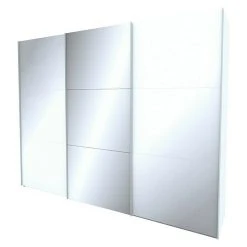 BAUHAUS Express Möbel Schwebetürenschrank Stars B X T X H: 300 X 68 X 236 Cm, Weißglas/Spiegel, Aluminiumfarben Griff, Weiß Korpus