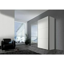 BAUHAUS Express Möbel Schwebetürenschrank Stars B 200 x T 68 x H 216 cm - Weiß/Spiegel, Aluminiumgriff -Schränke Möbel Mall 12 1437
