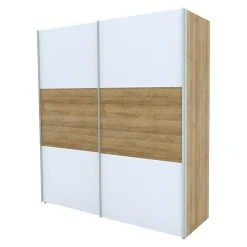 BAUHAUS Express Möbel Schwebetürenschrank Stars | Größe 200x68x236 cm | Aluminiumfarbene Griffe | Weiß/Eiche Riviera Front | Eiche Riviera Korpus