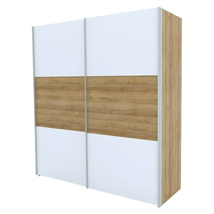 BAUHAUS Express Möbel Schwebetürenschrank Stars | Größe 200x68x236 cm | Aluminiumfarbene Griffe | Weiß/Eiche Riviera Front | Eiche Riviera Korpus 3 BAUHAUS Express Möbel Schwebetürenschrank Stars | Größe 200x68x236 cm | Aluminiumfarbene Griffe | Weiß/Eiche Riviera Front | Eiche Riviera Korpus