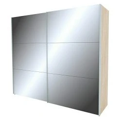 BAUHAUS Express Möbel Schwebetürenschrank Stars B X T X H: 250 X 68 X 216 Cm, Aluminiumfarben Griff, Spiegel Front, Eiche Sonoma Korpus