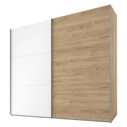 BAUHAUS Express Möbel Schwebetürenschrank Swift - Weiß/Eiche Jackson Vertikal, 250 x 68 x 216 cm, ohne Spiegel, mit Zubehör