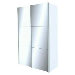 BAUHAUS Express Möbel Schwebetürenschrank Stars B X T X H: 150 X 68 X 236 Cm, Aluminiumfarben Griff, Weißglas/Spiegel Front, Weiß Korpus | Moderner Kleiderschrank