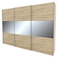 BAUHAUS Express Möbel Schwebetürenschrank Stars B X T X H: 300 X 68 X 216 Cm - Eiche Sonoma/Grauspiegel, Aluminiumfarben Griffe