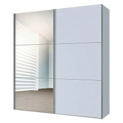 BAUHAUS Express Möbel Schwebetürenschrank Stars B X T X H: 200 X 68 X 216 Cm | Aluminiumfarben Griff, Seidengrau/Spiegel Front, Seidengrau Korpus