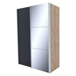 BAUHAUS Express Möbel Schwebetürenschrank Swift - 150x68x216 cm, Spiegel inklusive, Basalt & Eiche Jackson