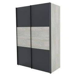 BAUHAUS Express Möbel Schwebetürenschrank Stars B X T X H: 150 X 68 X 216 Cm – Graphitfarben (Front: Graphit/Platin Eiche, Korpus: Platin Eiche)