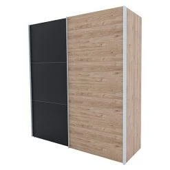 BAUHAUS Express Möbel Schwebetürenschrank Swift - 200x68x216 cm, Basalt/Eiche Jackson - Moderner Kleiderschrank ohne Spiegel