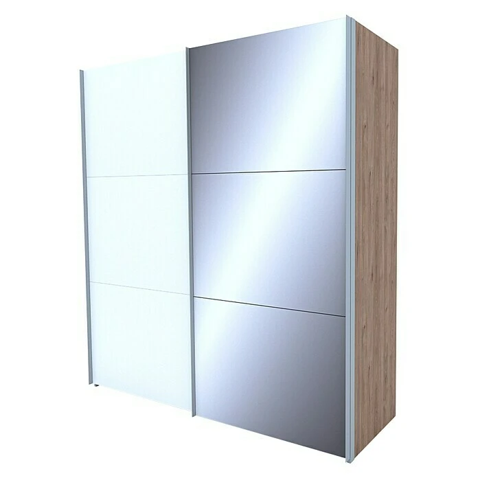 BAUHAUS Express Möbel Schwebetürenschrank Swift - Weiß & Eiche Jackson, 200x68x216 cm, Mit Spiegel & Zubehör 3 BAUHAUS Express Möbel Schwebetürenschrank Swift - Weiß & Eiche Jackson, 200x68x216 cm, Mit Spiegel & Zubehör