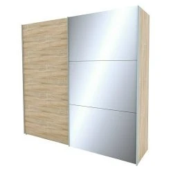 BAUHAUS Express Möbel Schwebetürenschrank Stars B X T X H: 250 X 68 X 236 cm, Eiche Sonoma/Spiegel, Aluminiumfarbene Griffe