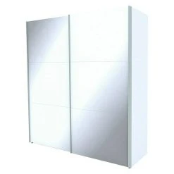 BAUHAUS Express Möbel Schwebetürenschrank Stars B 200 x T 68 x H 216 cm - Weißglas, Aluminiumfarben Griffe, Weißer Korpus