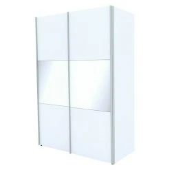 BAUHAUS Express Möbel Schwebetürenschrank Stars B X T X H: 150 X 68 X 216 Cm | Aluminiumfarben Griff | Weiß/Weißglas Front | Weiß Korpus