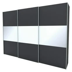 BAUHAUS Express Möbel Schwebetürenschrank Stars B 300 x 68 x 236 cm | Alufarben Griff | Graphit/Weißglas Front | Graphit Korpus