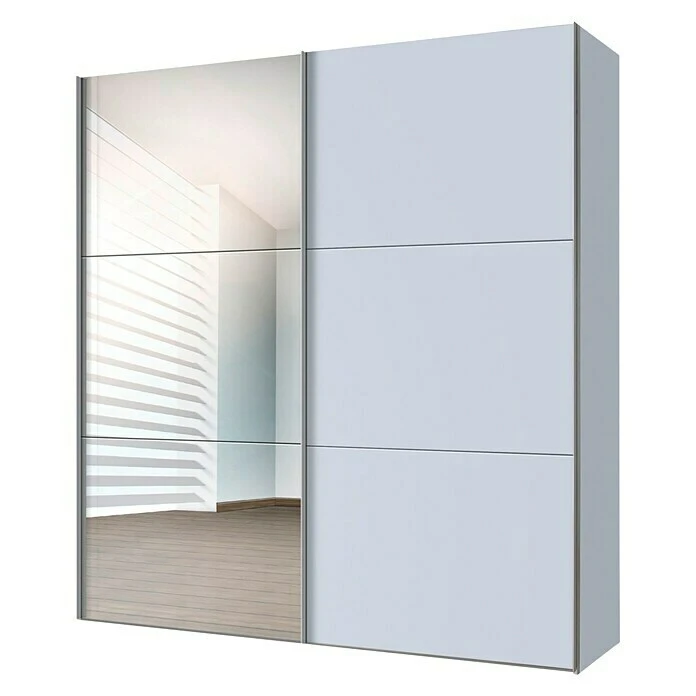 BAUHAUS Express Möbel Schwebetürenschrank Stars - Seidengrau/Spiegel, Aluminiumfarben Griffe - 200 x 68 x 236 cm 3 BAUHAUS Express Möbel Schwebetürenschrank Stars - Seidengrau/Spiegel, Aluminiumfarben Griffe - 200 x 68 x 236 cm
