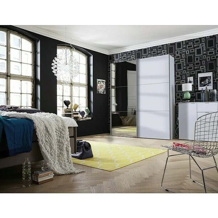 BAUHAUS Express Möbel Schwebetürenschrank Stars - Seidengrau/Spiegel, Aluminiumfarben Griffe - 200 x 68 x 236 cm 5 BAUHAUS Express Möbel Schwebetürenschrank Stars - Seidengrau/Spiegel, Aluminiumfarben Griffe - 200 x 68 x 236 cm – Bild 3