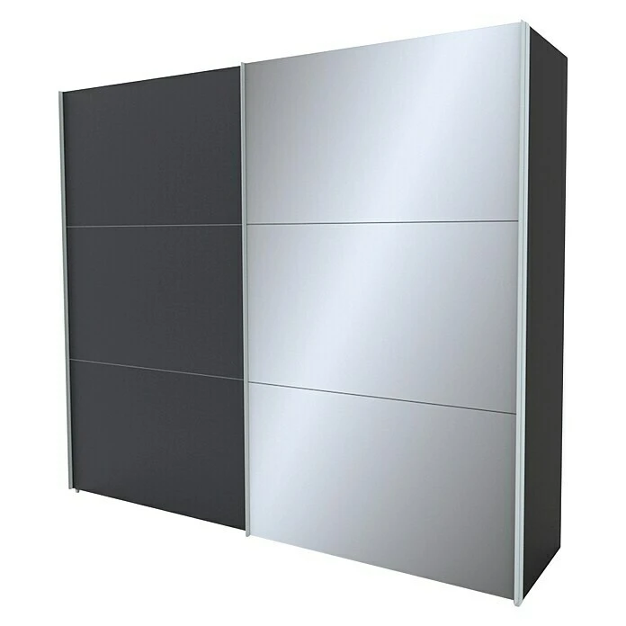 BAUHAUS Express Möbel Schwebetürenschrank Stars B 250 x 68 x 236 cm – Graphit/Grauspiegel, Alufarben Griffe 3 BAUHAUS Express Möbel Schwebetürenschrank Stars B 250 x 68 x 236 cm – Graphit/Grauspiegel, Alufarben Griffe