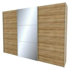 BAUHAUS Schwebetürenschrank Stars B X T X H: 300 X 68 X 216 cm | Eiche Riviera & Spiegel | Aluminiumfarben